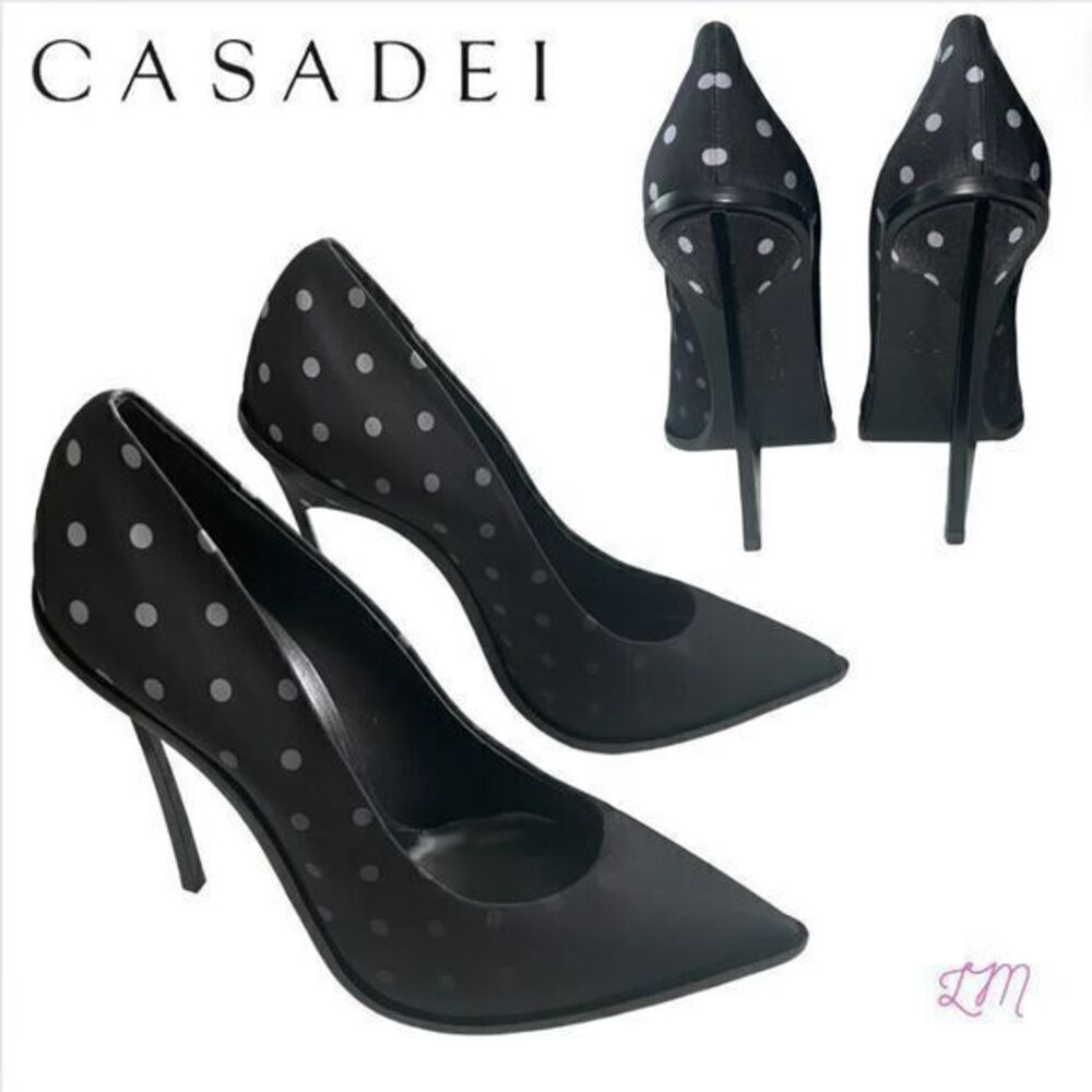 Casadei NWOB Maxi Blade C Way 115mm Pumps Polka Dot  US 10.5 EU 40.5 Black‎ Gray